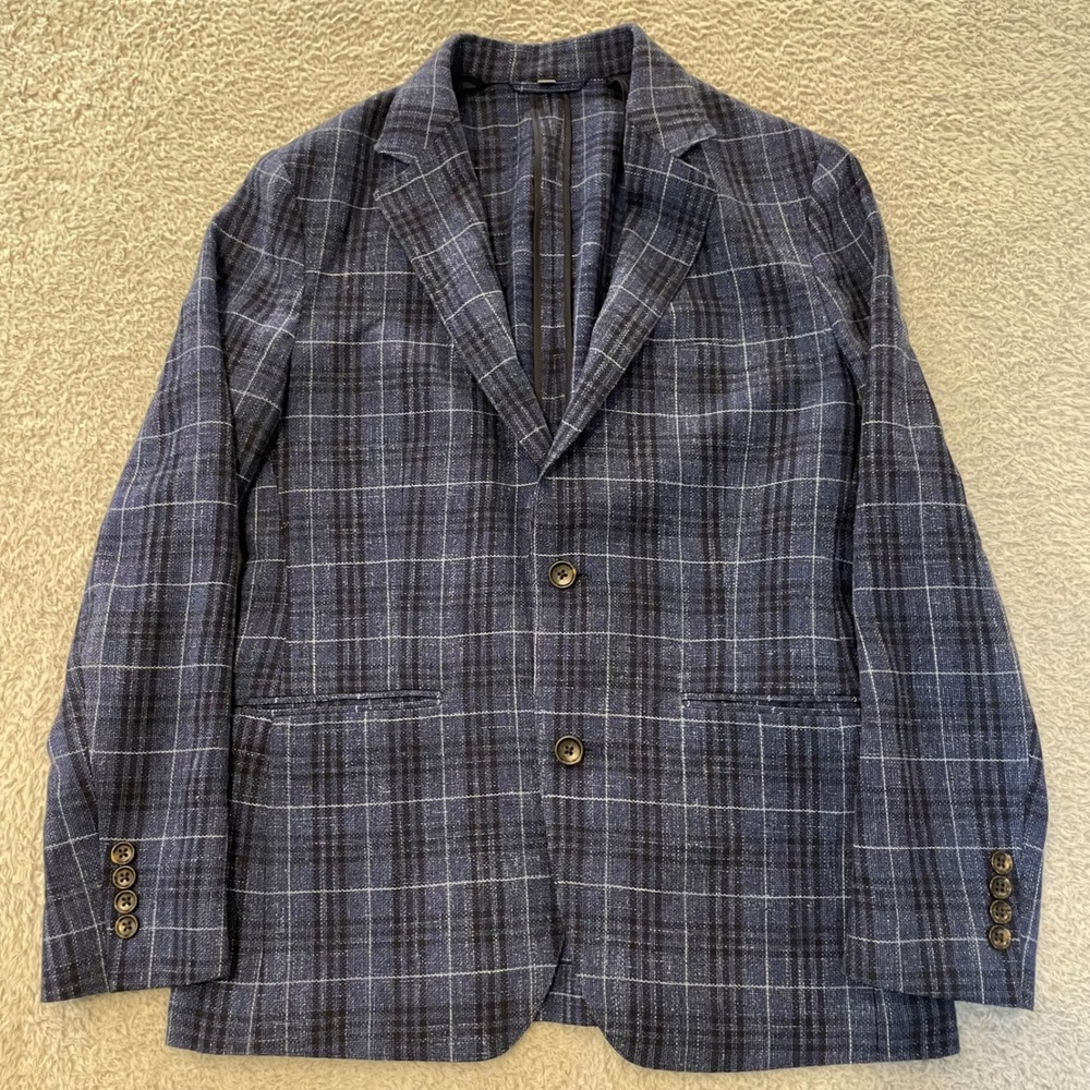 Bonobos Jetsetter Wool Linen Blazer Mens 38S Glen Plaid Slim Fit Unconstructed